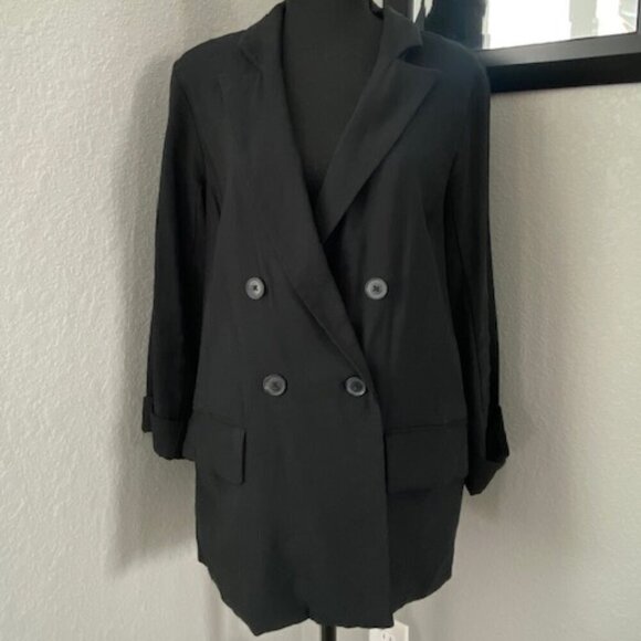 A NEW DAY Black Rayon Oversized Double Breasted Blazer Jacket Medium - Picture 1 of 11